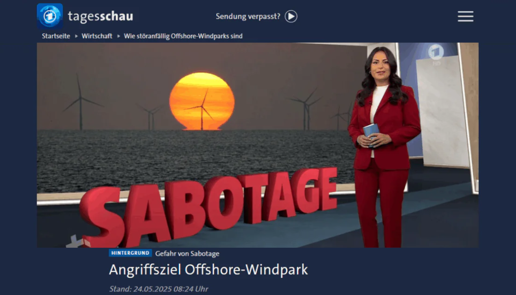 agesschau report on offshore wind farms as attack targets – protection of maritime critical infrastructure (marKritis) with BlackBoats technology by Diana S. Engelhard.