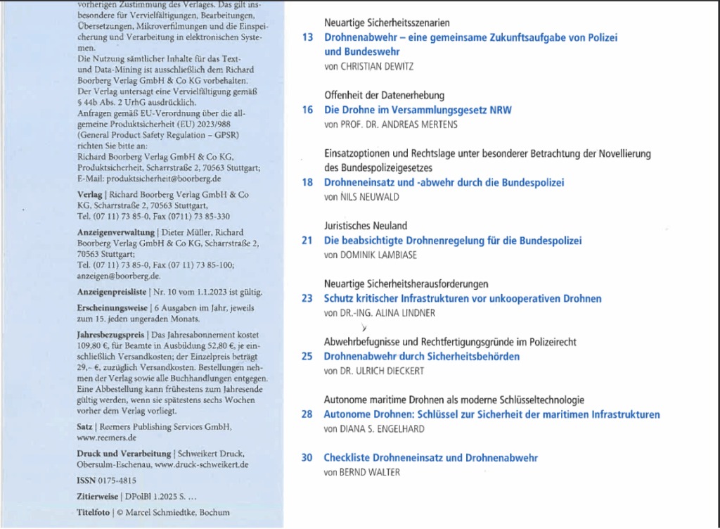 Diana S. Engelhard – pioneer in maritime autonomy and tactical AI – featured in the German Police Journal with BlackBoats’ autonomous response system for critical infrastructure protection.